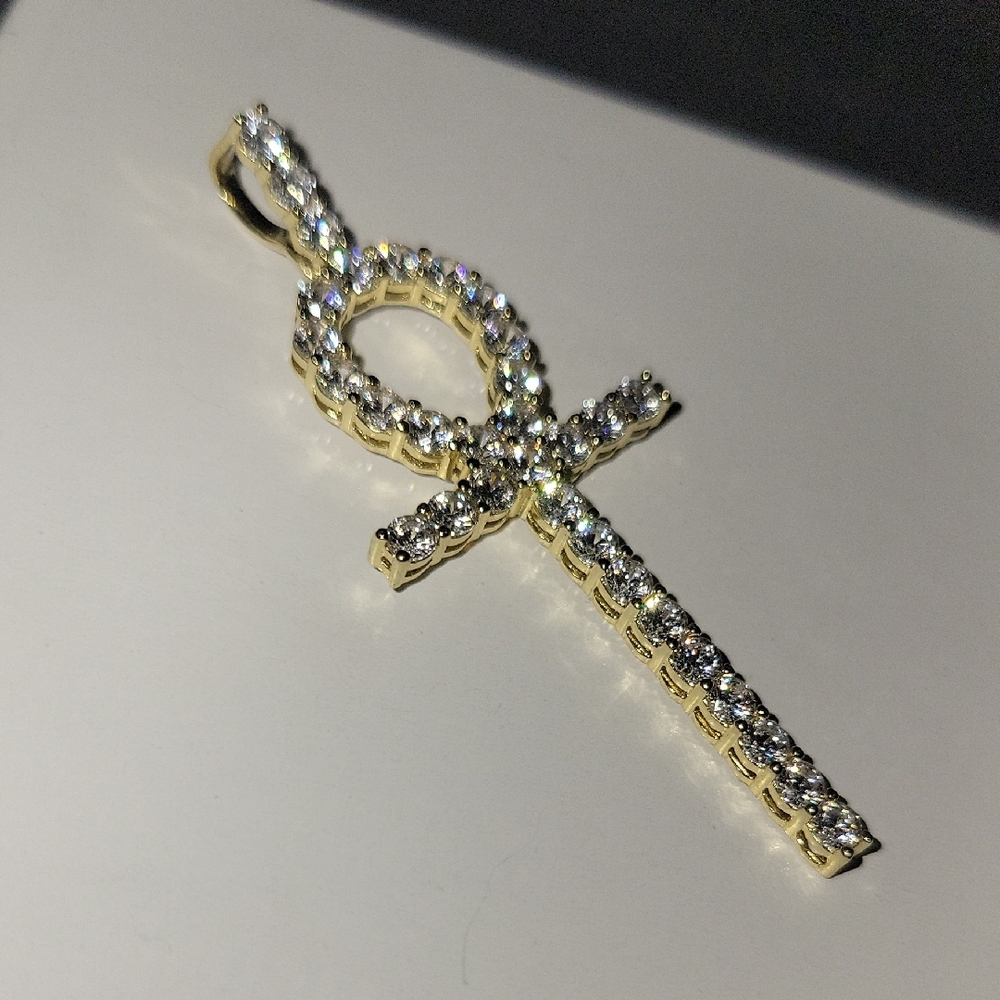 Gold and Silver Ankh Necklace with Crystal Accents